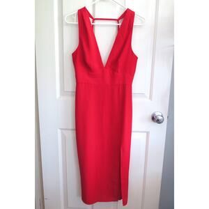 Lulu's Vibrant Red V-Neck Midi Dress